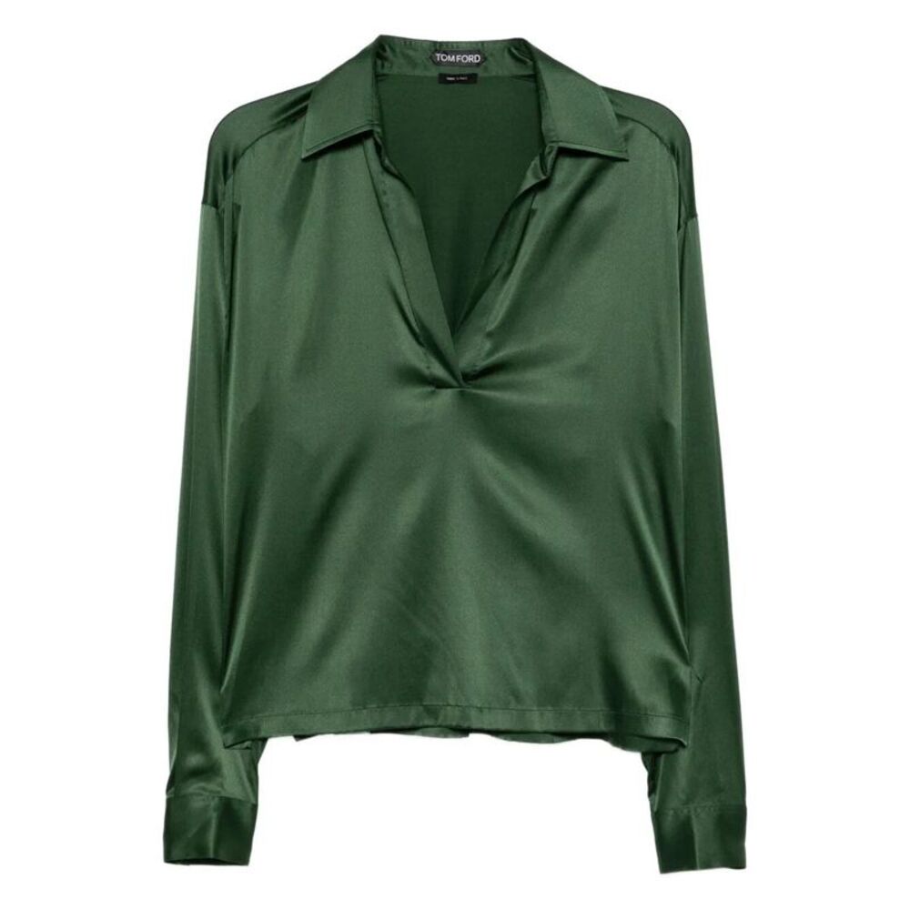 Stretch Silk Satin Polo With Tonal Tf Embroidered Logo Women